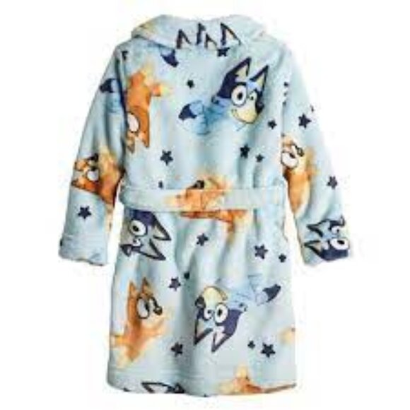 Bluey and Friends Kids Cozy Blue Cartoon Bathrobe Size 5T - Picture 5 of 11